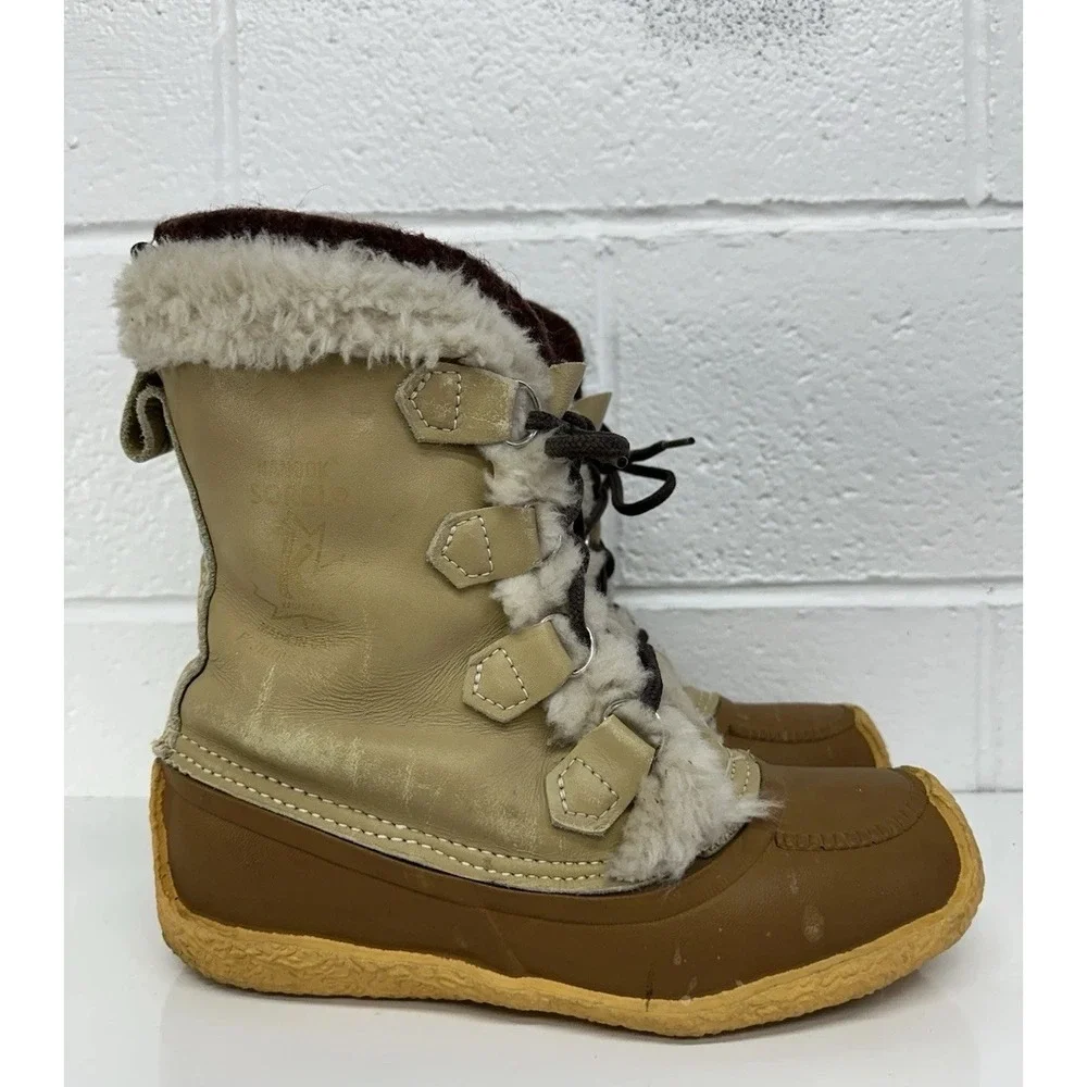 Vintage 80s Sorel Nanook Insulated Canadian Leather Winter Boots‎ Wool Liners 8